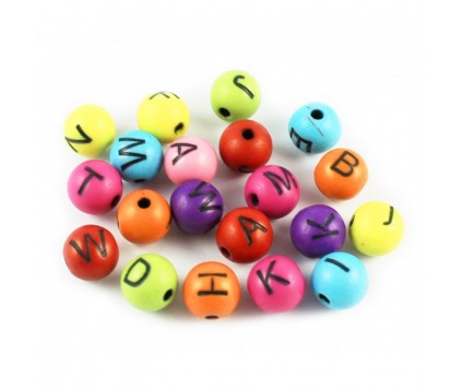 Koraliki LITERKI Alfabet Kulki 8mm Mix Kolor 20szt