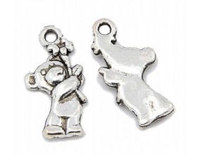 Zawieszka Metalowa Wisiorek Charms Miś Misie Miśki 19x9mm Srebrny 3szt