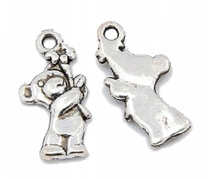 Zawieszka Metalowa Wisiorek Charms Miś Misie Miśki 19x9mm Srebrny 3szt