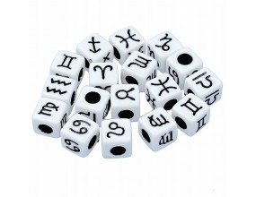 MIX KORALIKI SYMBOL ZNAKI ZODIAKU BIAŁE 7mm 10szt
