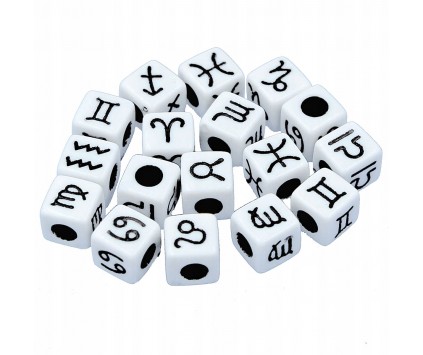 MIX KORALIKI SYMBOL ZNAKI ZODIAKU BIAŁE 7mm 10szt
