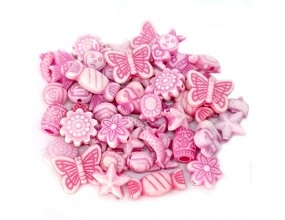 Koraliki Akrylowe Pastelowe Mix Wzorów 50szt Różowe