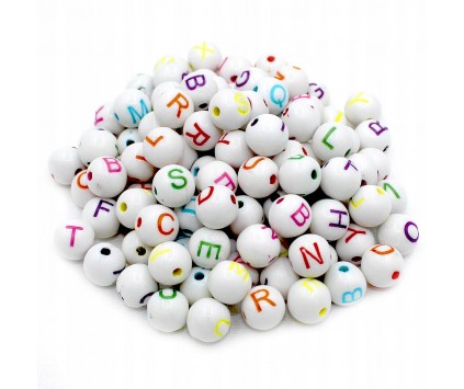 Koraliki LITERKI Alfabet Kule Kulki 8mm Mix 100szt