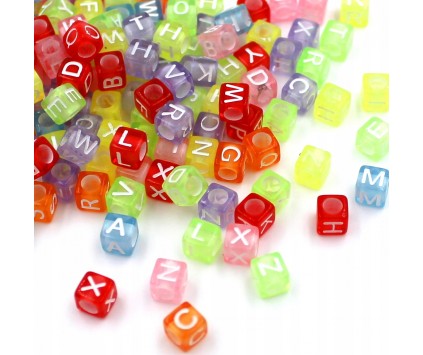 Koraliki LITERKI LITERY Kolorowe Alfabet Kostki 6mm Mix 100szt