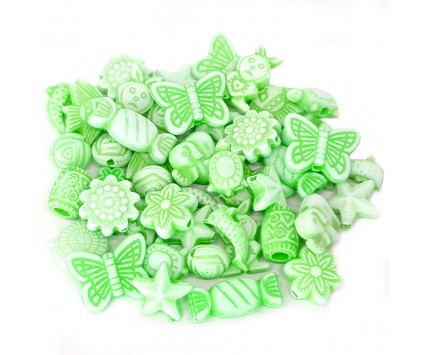 Koraliki Akrylowe Pastelowe Mix Wzorów 50szt Zielone