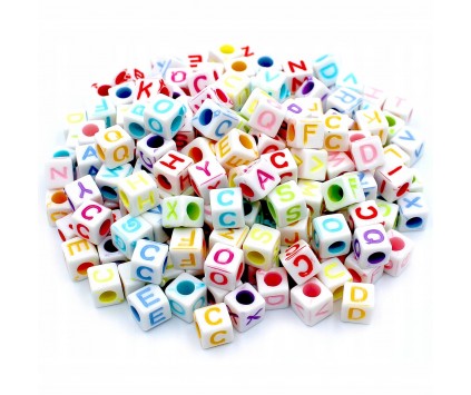 Koraliki LITERKI Alfabet Kostki 6mm Mix 100szt