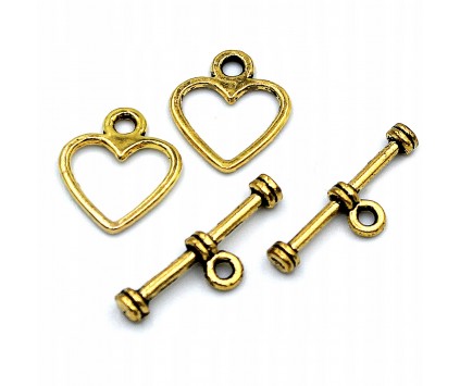 ZAPIĘCIE TOGGLE SERCE PATYK 12x4MM 4 KPL ZŁOTY C.