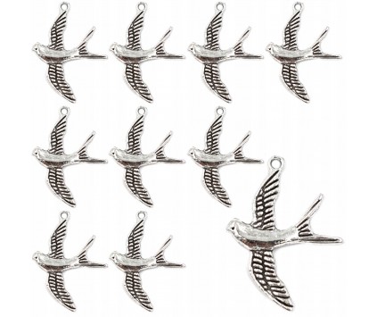 ZAWIESZKI CHARMS JASKÓŁKI PTAKI ZAWIESZKA JASKÓŁKA PTAK WISIOREK 29mm 12szt