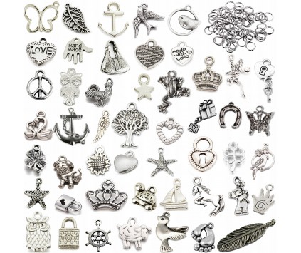 Zawieszki CHARMS mix METAL + ogniwa ZESTAW 200 el.