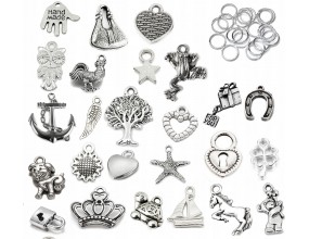 Zawieszki CHARMS mix METAL + ogniwa ZESTAW 50 elem
