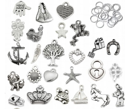 Zawieszki CHARMS mix METAL + ogniwa ZESTAW 50 elem