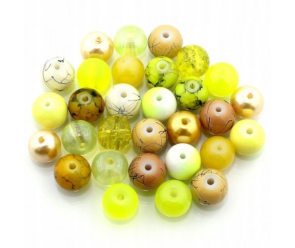 Koraliki szklane 8mm MIX 30szt żółto-złoty