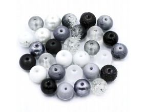 Koraliki szklane 8mm MIX 30szt czarno-szaro-biały