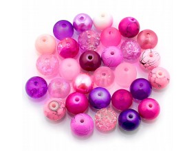 Koraliki szklane 8mm MIX 30szt fioletowo-różowy