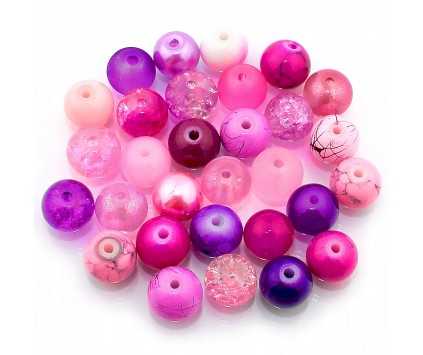 Koraliki szklane 8mm MIX 30szt fioletowo-różowy