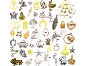 Zawieszki CHARMS mix METAL + ogniwa ZESTAW 50 elem