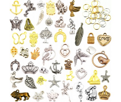 Zawieszki CHARMS mix METAL + ogniwa ZESTAW 50 elem