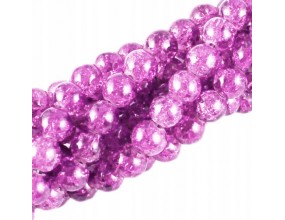 Koraliki SZKLANE CRACKLE 8mm SZNUR 52szt fiolet j.