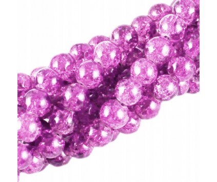 Koraliki SZKLANE CRACKLE 8mm SZNUR 52szt fiolet j.