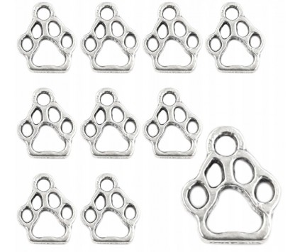 ZAWIESZKI CHARMS ŁAPKI ZAWIESZKA ŁAPA PSIA ŁAPKA WISIOREK METAL 13mm 12szt