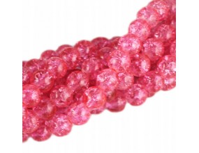 Koraliki SZKLANE CRACKLE 8mm SZNUR 52szt róż średn