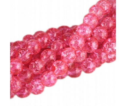 Koraliki SZKLANE CRACKLE 8mm SZNUR 52szt róż średn