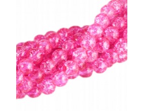 Koraliki SZKLANE CRACKLE 8mm SZNUR 52szt róż jasny