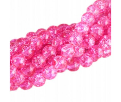 Koraliki SZKLANE CRACKLE 8mm SZNUR 52szt róż jasny