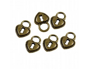 Zawieszka metalowa SERCE KŁÓDKA17,5x12mm 6 szt brą