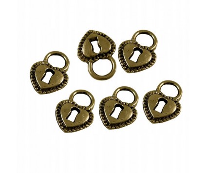 Zawieszka metalowa SERCE KŁÓDKA17,5x12mm 6 szt brą