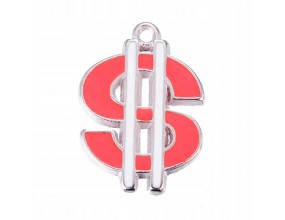 Zawieszka emaliowana DOLAR 25x18mm 1szt czerw-bia