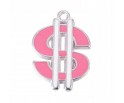 Zawieszka emaliowana DOLAR 25x18mm 1szt różowo-bia
