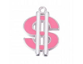 Zawieszka emaliowana DOLAR 25x18mm 1szt różowo-bia