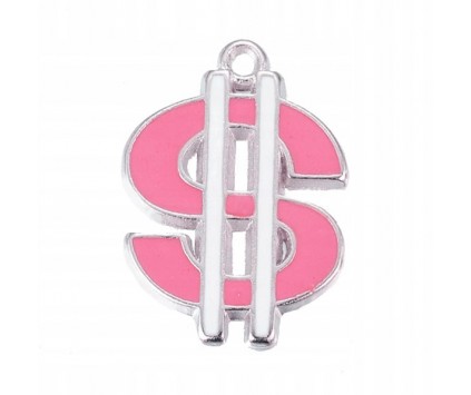 Zawieszka emaliowana DOLAR 25x18mm 1szt różowo-bia