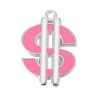 Zawieszka emaliowana DOLAR 25x18mm 1szt różowo-bia