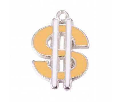 Zawieszka emaliowana DOLAR 25x18mm 1szt żółto-biał