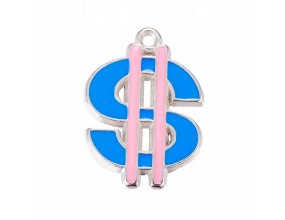 Zawieszka emaliowana DOLAR 25x18mm 1szt nieb-róż