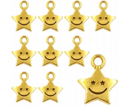 ZAWIESZKI CHARMS GWIAZDKI ZAWIESZKA GWIAZDA GWIAZDKA UŚMIECH ZŁOTA 12szt