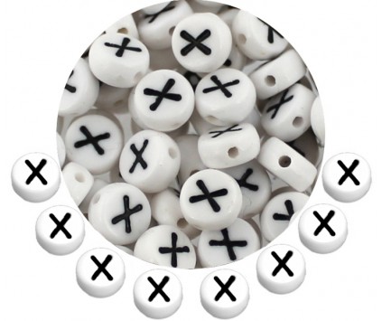 LITERA X - KORALIKI OKRĄGŁE LITERKI BIAŁE MONETY 7mm ALFABET LITERKA 20szt
