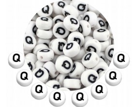 LITERA Q - KORALIKI OKRĄGŁE LITERKI BIAŁE MONETY 7mm ALFABET LITERKA 20szt