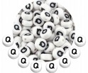 LITERA Q - KORALIKI OKRĄGŁE LITERKI BIAŁE MONETY 7mm ALFABET LITERKA 20szt