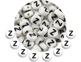 LITERA Z - KORALIKI OKRĄGŁE LITERKI BIAŁE MONETY 7mm ALFABET LITERKA 20szt