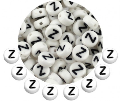 LITERA Z - KORALIKI OKRĄGŁE LITERKI BIAŁE MONETY 7mm ALFABET LITERKA 20szt