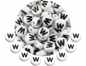 LITERA W - KORALIKI OKRĄGŁE LITERKI BIAŁE MONETY 7mm ALFABET LITERKA 20szt