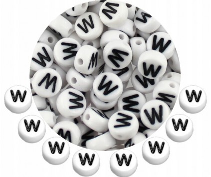 LITERA W - KORALIKI OKRĄGŁE LITERKI BIAŁE MONETY 7mm ALFABET LITERKA 20szt