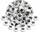 LITERA W - KORALIKI OKRĄGŁE LITERKI BIAŁE MONETY 7mm ALFABET LITERKA 20szt