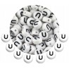 LITERA U - KORALIKI OKRĄGŁE LITERKI BIAŁE MONETY 7mm ALFABET LITERKA 20szt