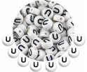 LITERA U - KORALIKI OKRĄGŁE LITERKI BIAŁE MONETY 7mm ALFABET LITERKA 20szt