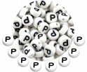 LITERA P - KORALIKI OKRĄGŁE LITERKI BIAŁE MONETY 7mm ALFABET LITERKA 20szt