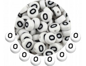 LITERA O - KORALIKI OKRĄGŁE LITERKI BIAŁE MONETY 7mm ALFABET LITERKA 20szt